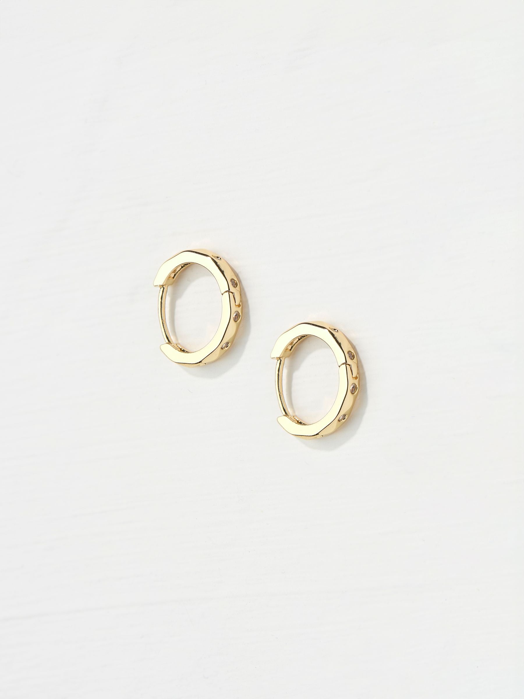Gold Tone Gem Huggie Hoops Earrings