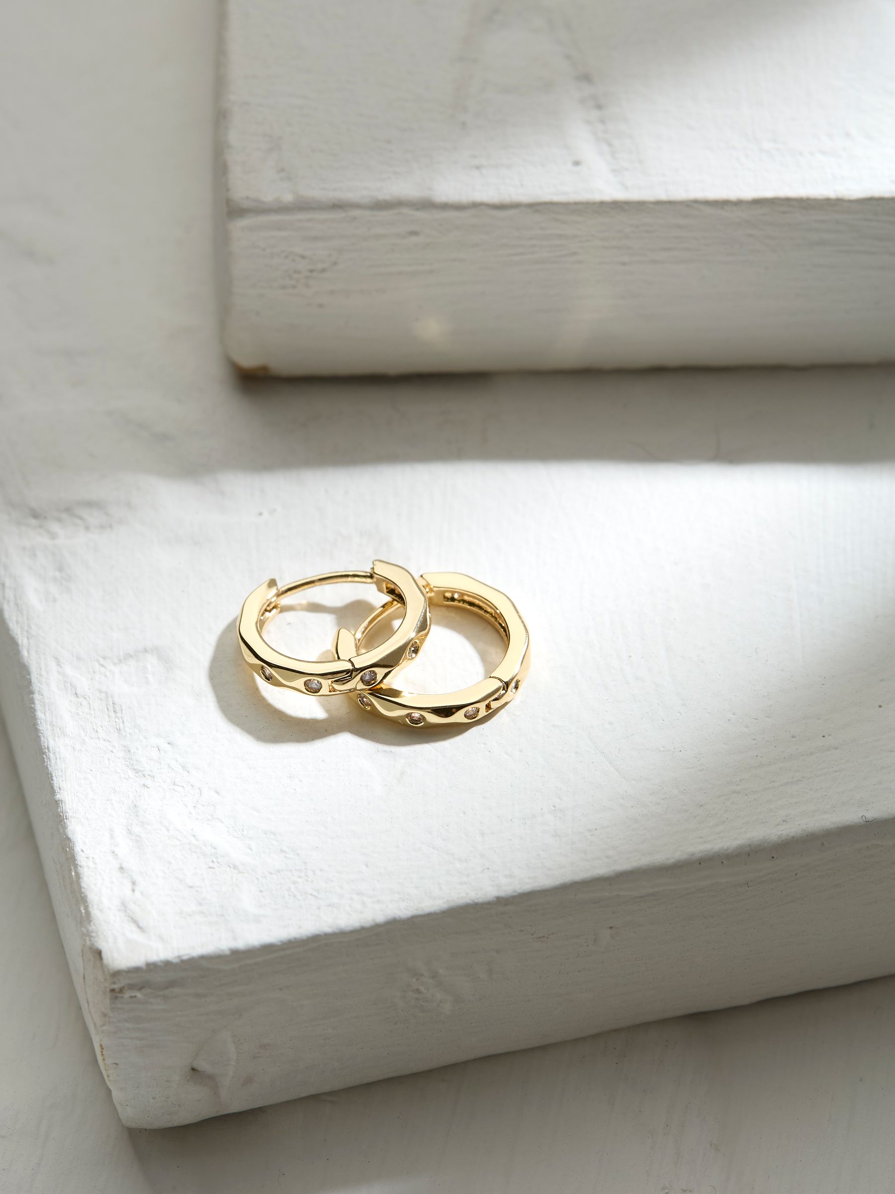 Gold Tone Gem Huggie Hoops Earrings