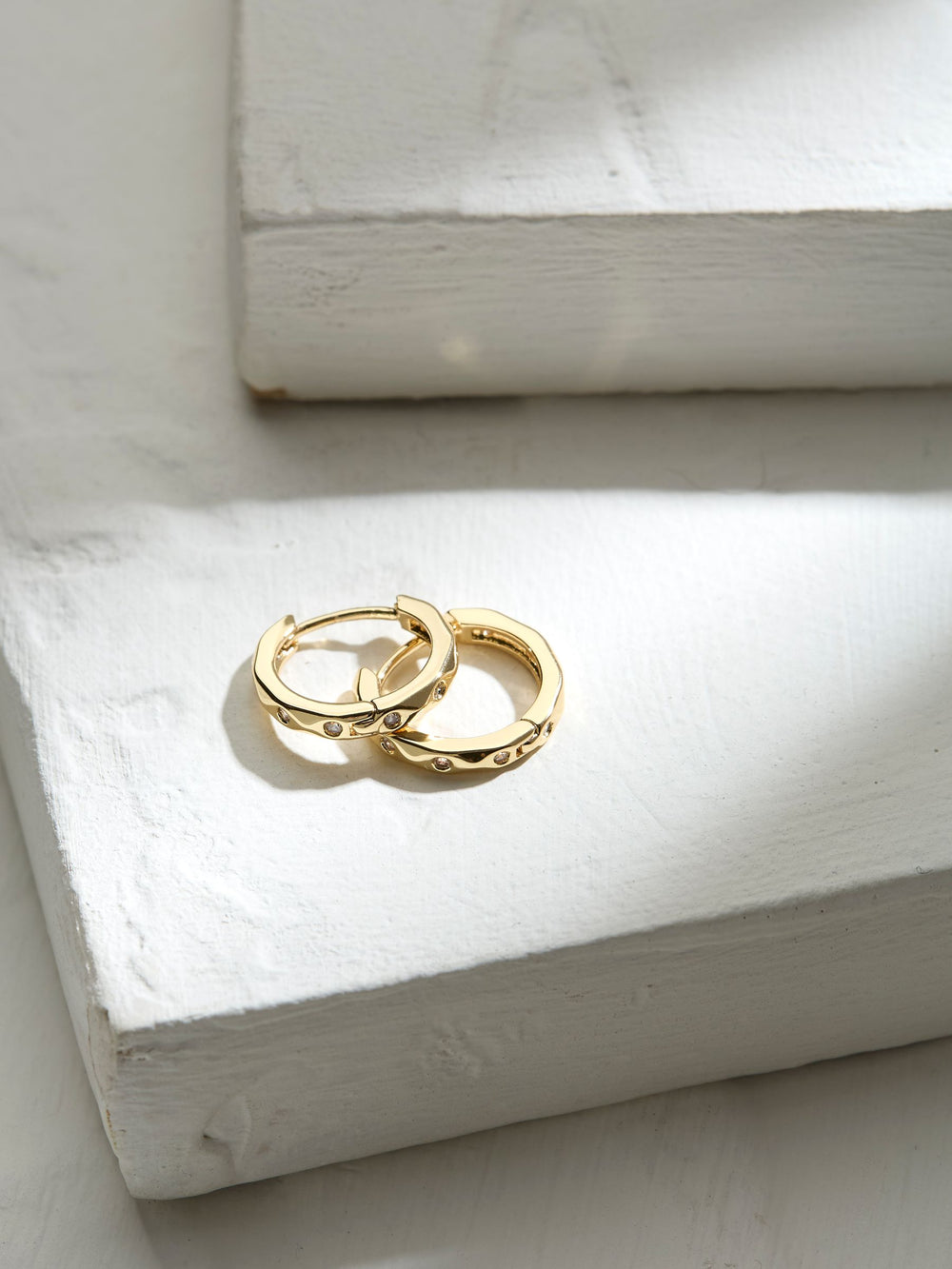 Gold Tone Gem Huggie Hoops Earrings