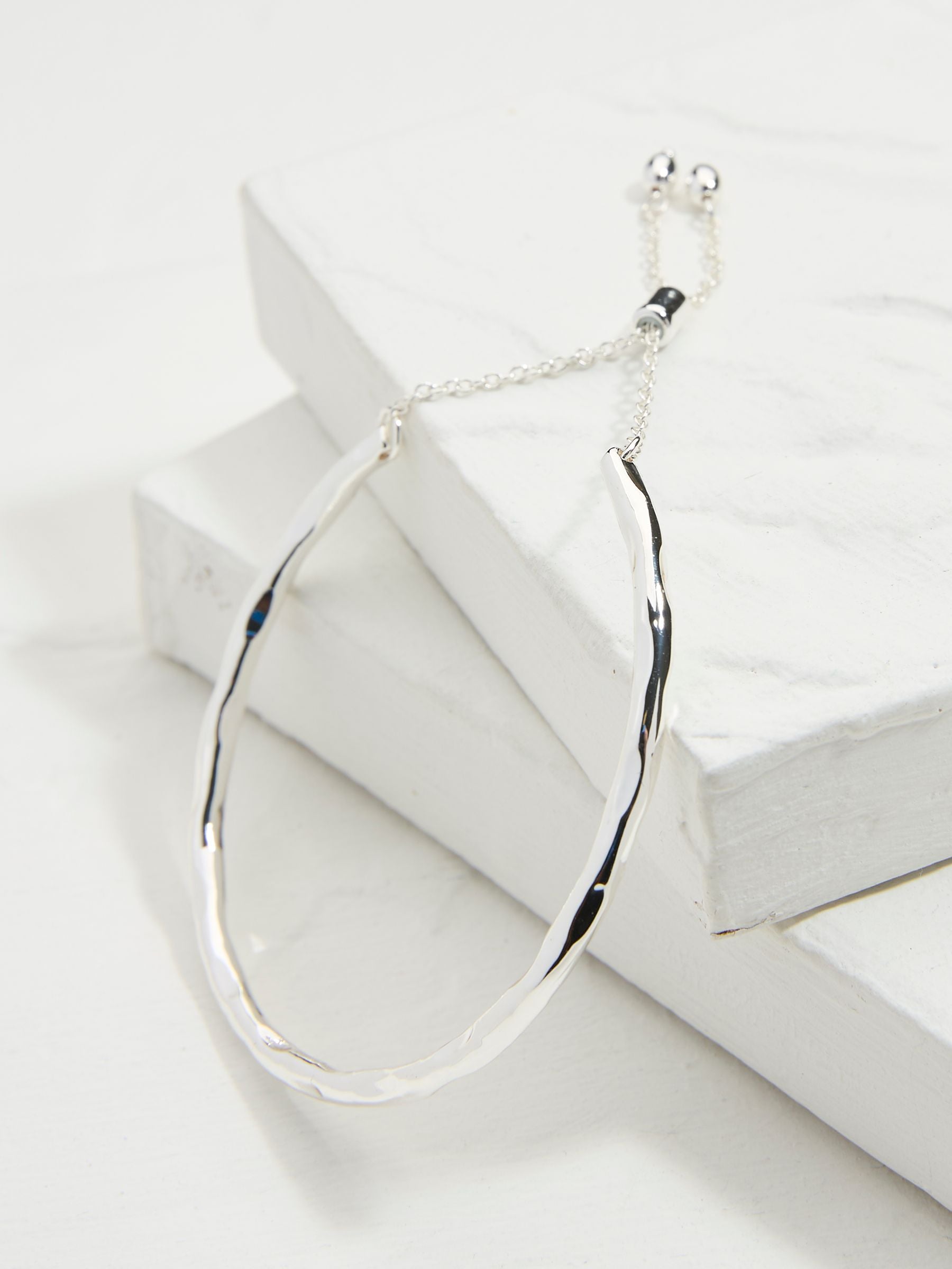 Silver Tone Adjustable Hammered Bangle