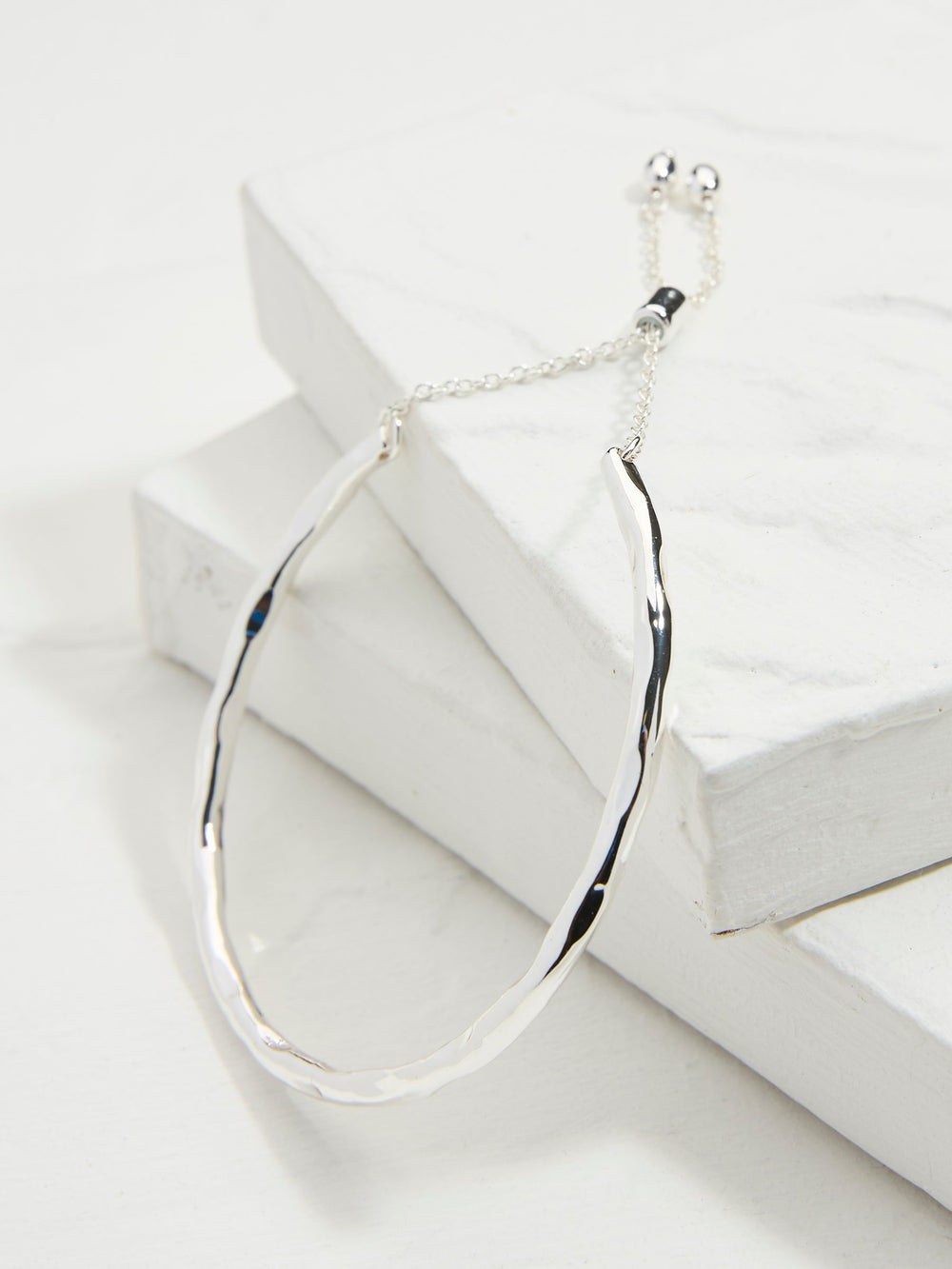 Silver Tone Adjustable Hammered Bangle