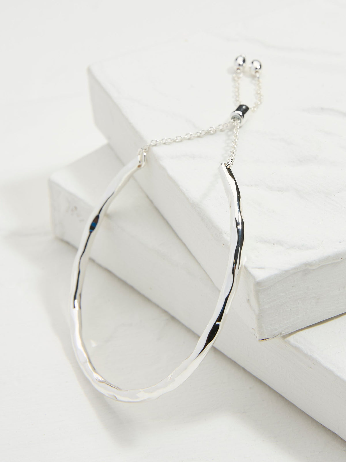 Silver Tone Adjustable Hammered Bangle