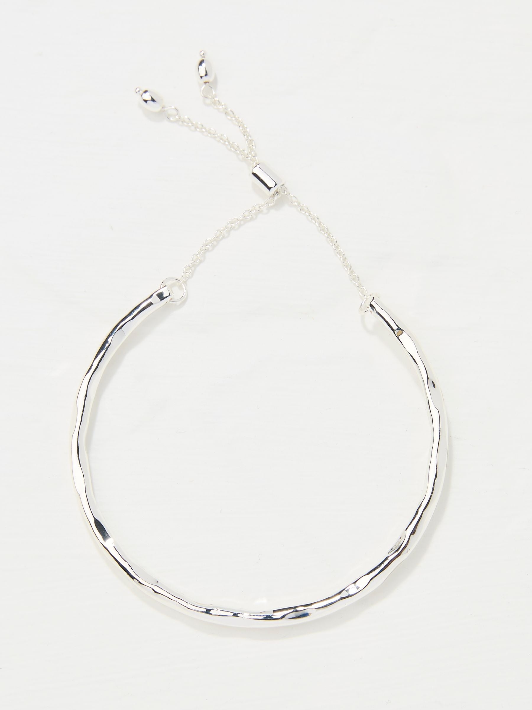 Silver Tone Adjustable Hammered Bangle