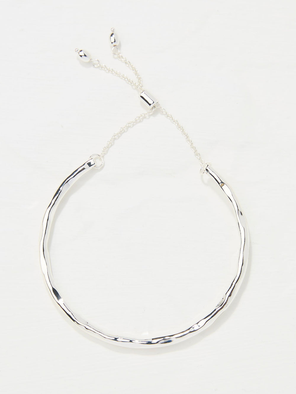 Silver Tone Adjustable Hammered Bangle