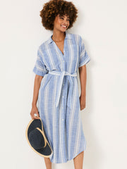 Blue Beachwear 100% Cotton Stripe Maxi Shirt Dress