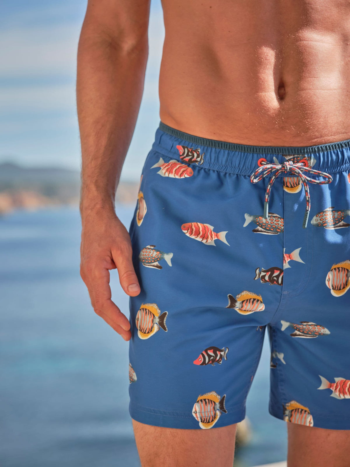 Trevose Blue Fish Print Swim Shorts