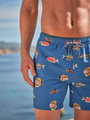 Trevose Blue Fish Print Swim Shorts