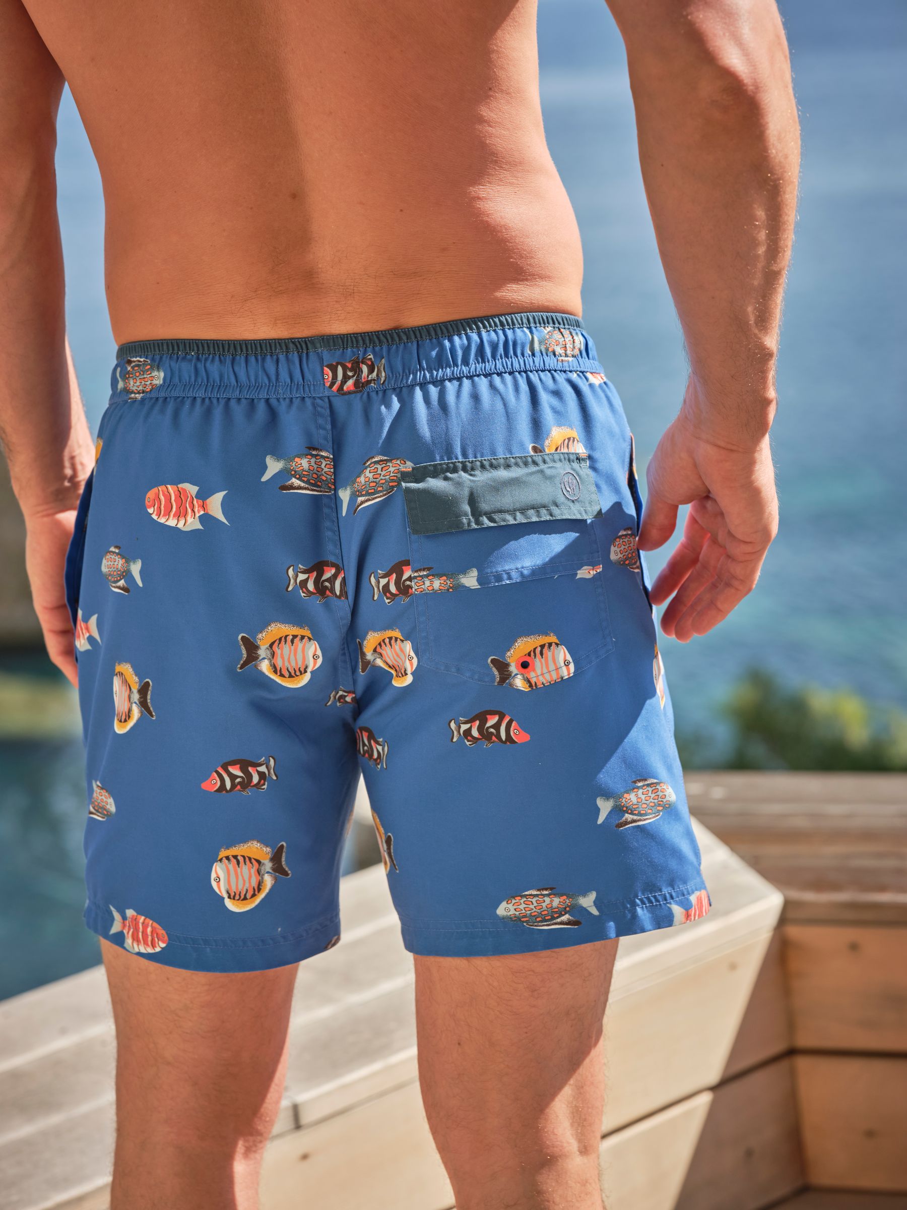 Trevose Blue Fish Print Swim Shorts