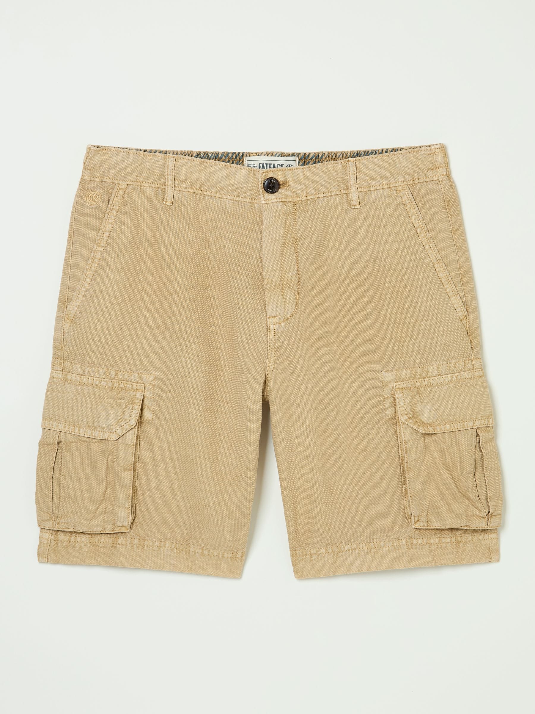 Stone Cotton Linen Cargo Shorts