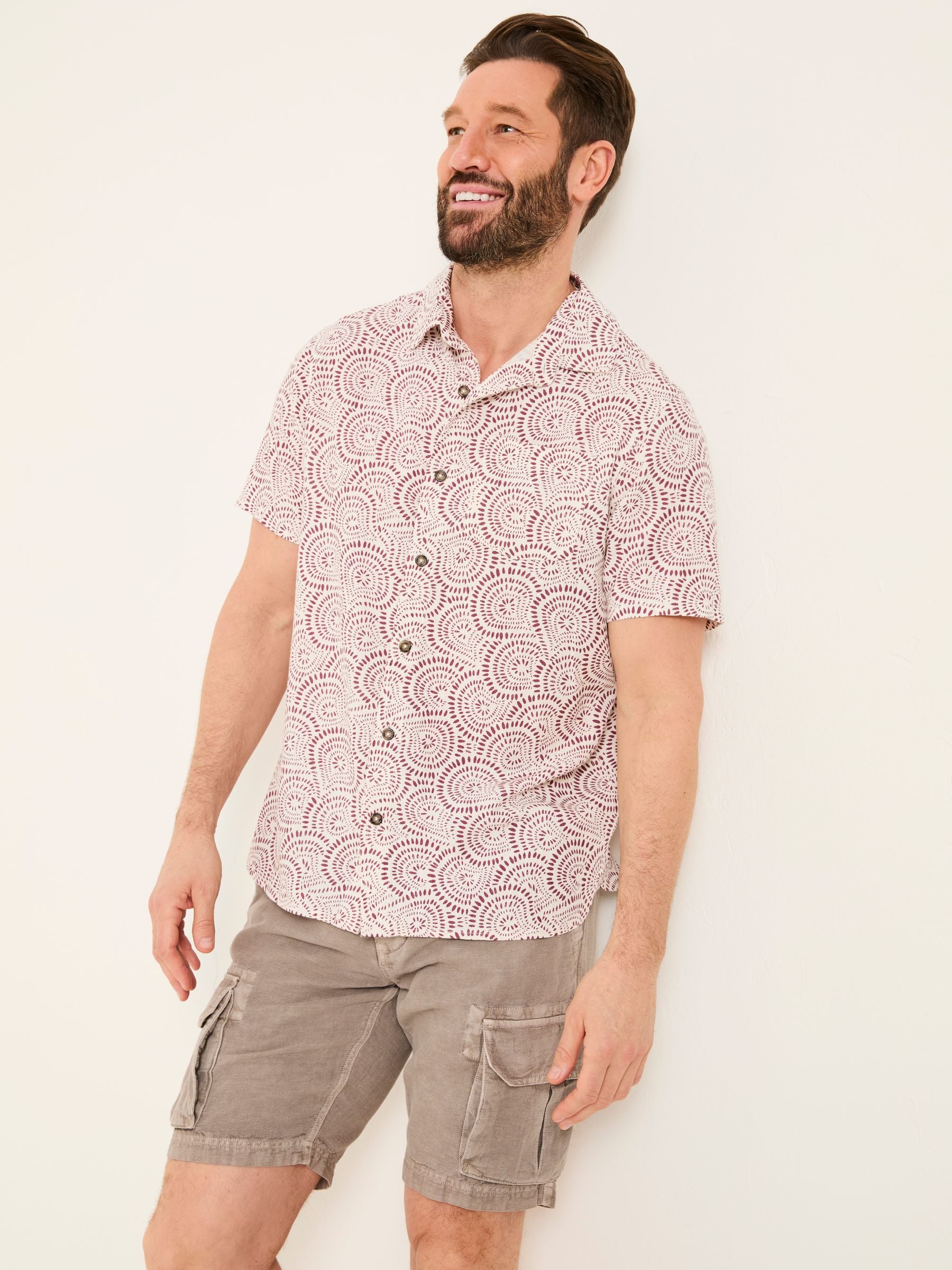 Heather Purple Short Sleeve Dash Print Shirt