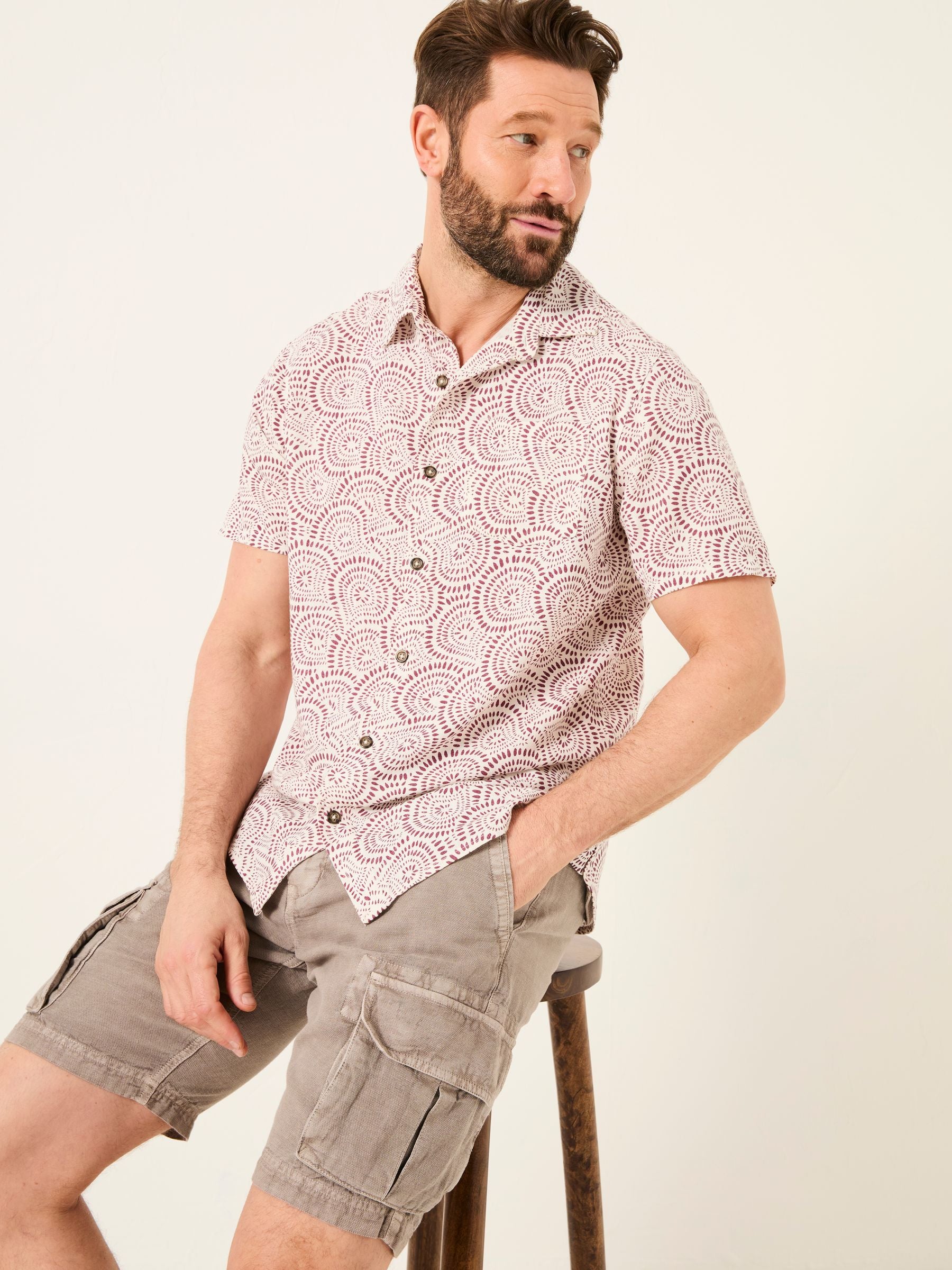 Heather Purple Short Sleeve Dash Print Shirt