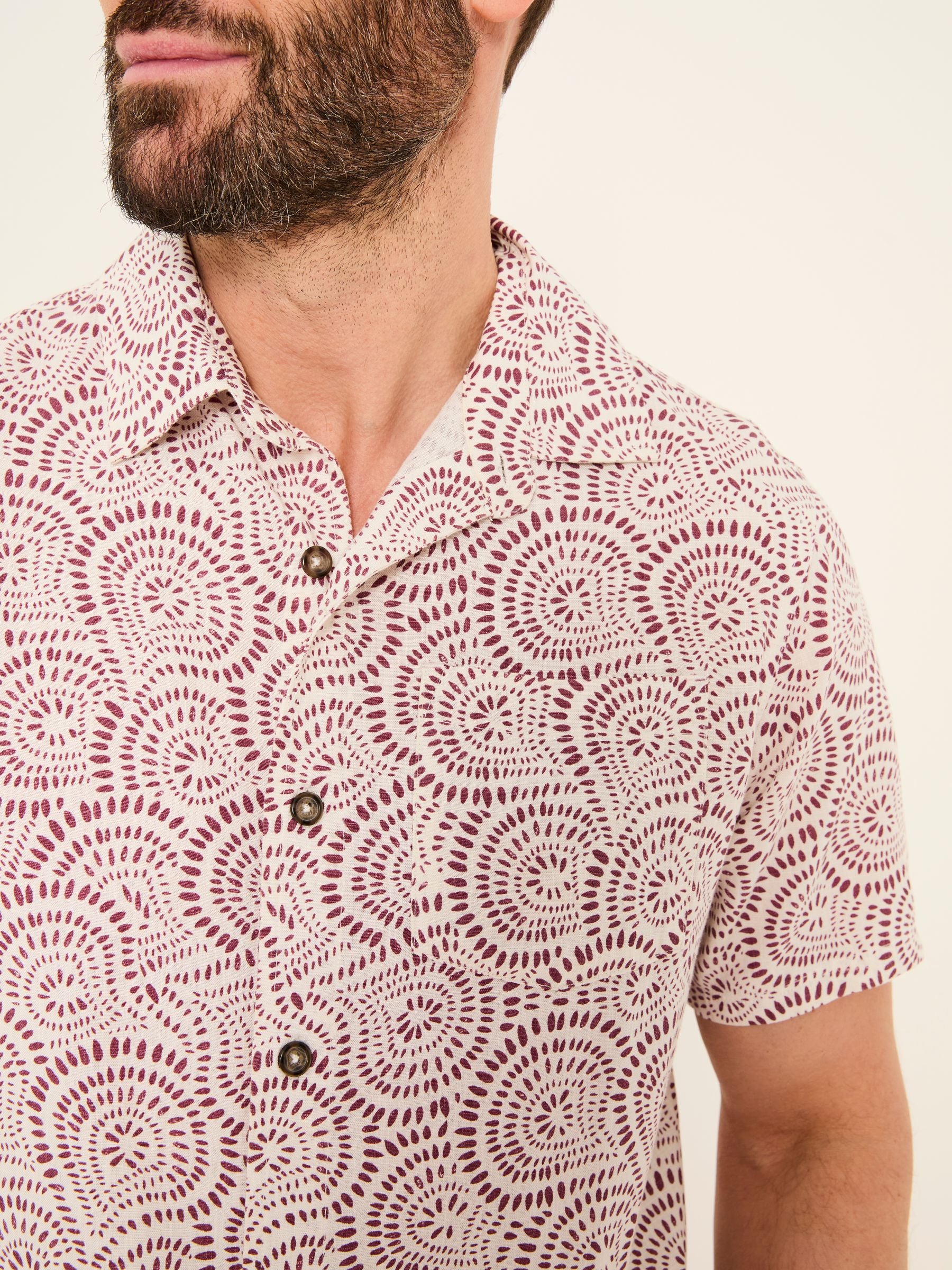 Heather Purple Short Sleeve Dash Print Shirt