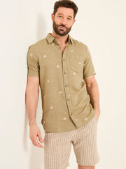 Khaki Green Short Sleeve Octopus Embroidered Shirt