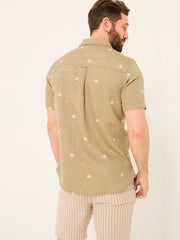 Khaki Green Short Sleeve Octopus Embroidered Shirt