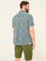 Teal Blue Short Sleeve Leaf Print Shirt