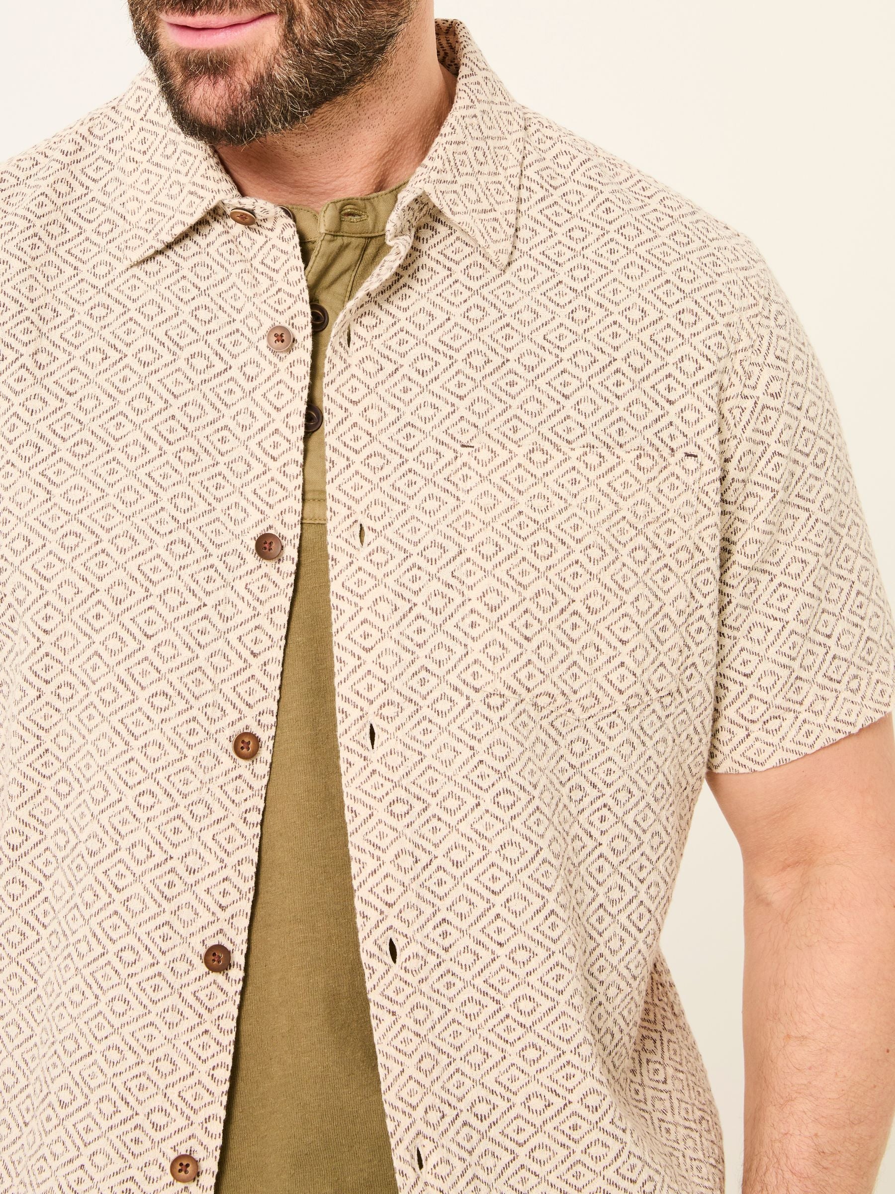 Natural Short Sleeve Diamond Tile Print Shirt
