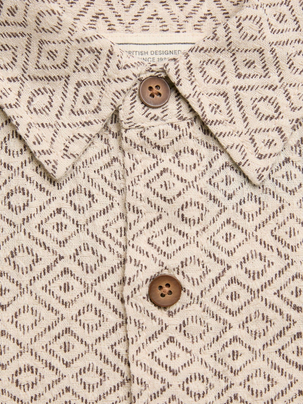 Natural Short Sleeve Diamond Tile Print Shirt