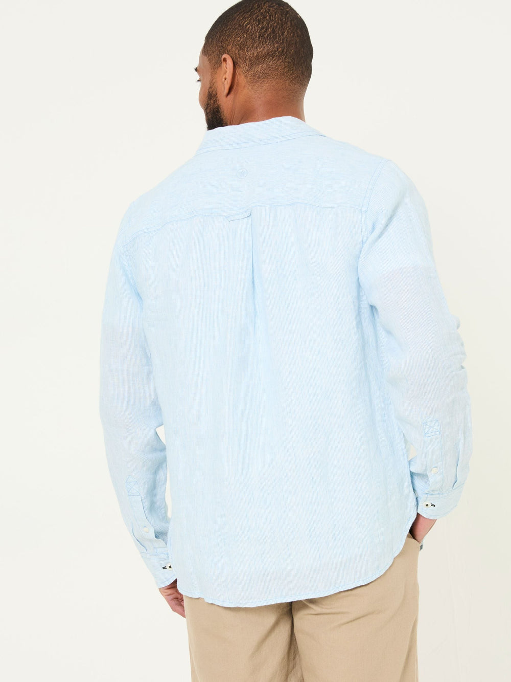 Blue Long Sleeve Linen Stripe 100% Linen Shirt