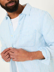 Blue Long Sleeve Linen Stripe 100% Linen Shirt