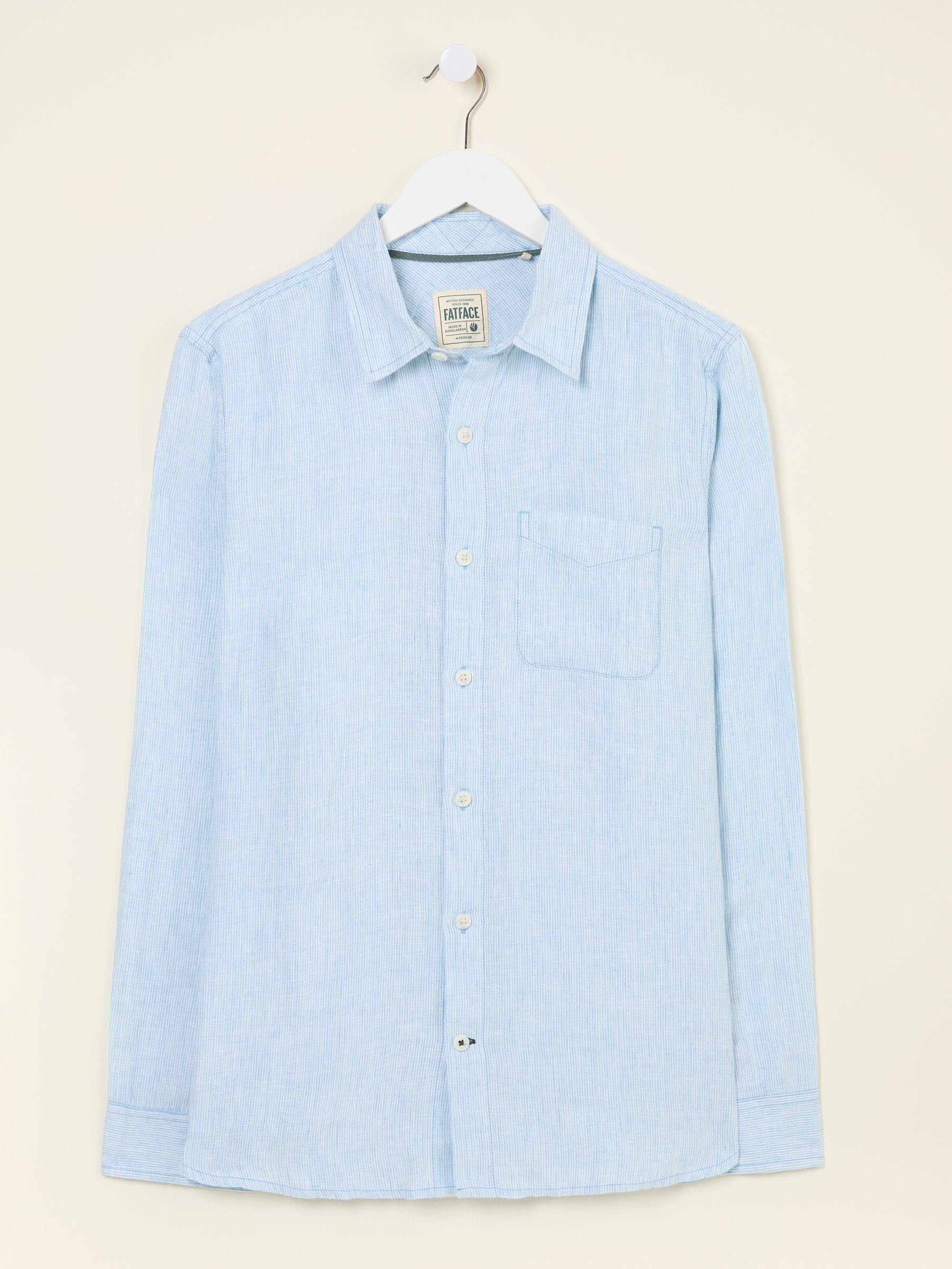 Blue Long Sleeve Linen Stripe 100% Linen Shirt