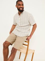 Natural Grandad Short Sleeve Linen Stripe Popover 100% Linen Shirt