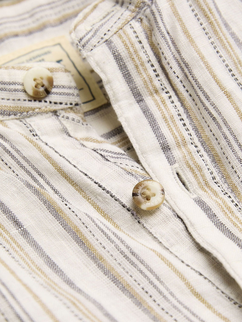 Natural Grandad Short Sleeve Linen Stripe Popover 100% Linen Shirt