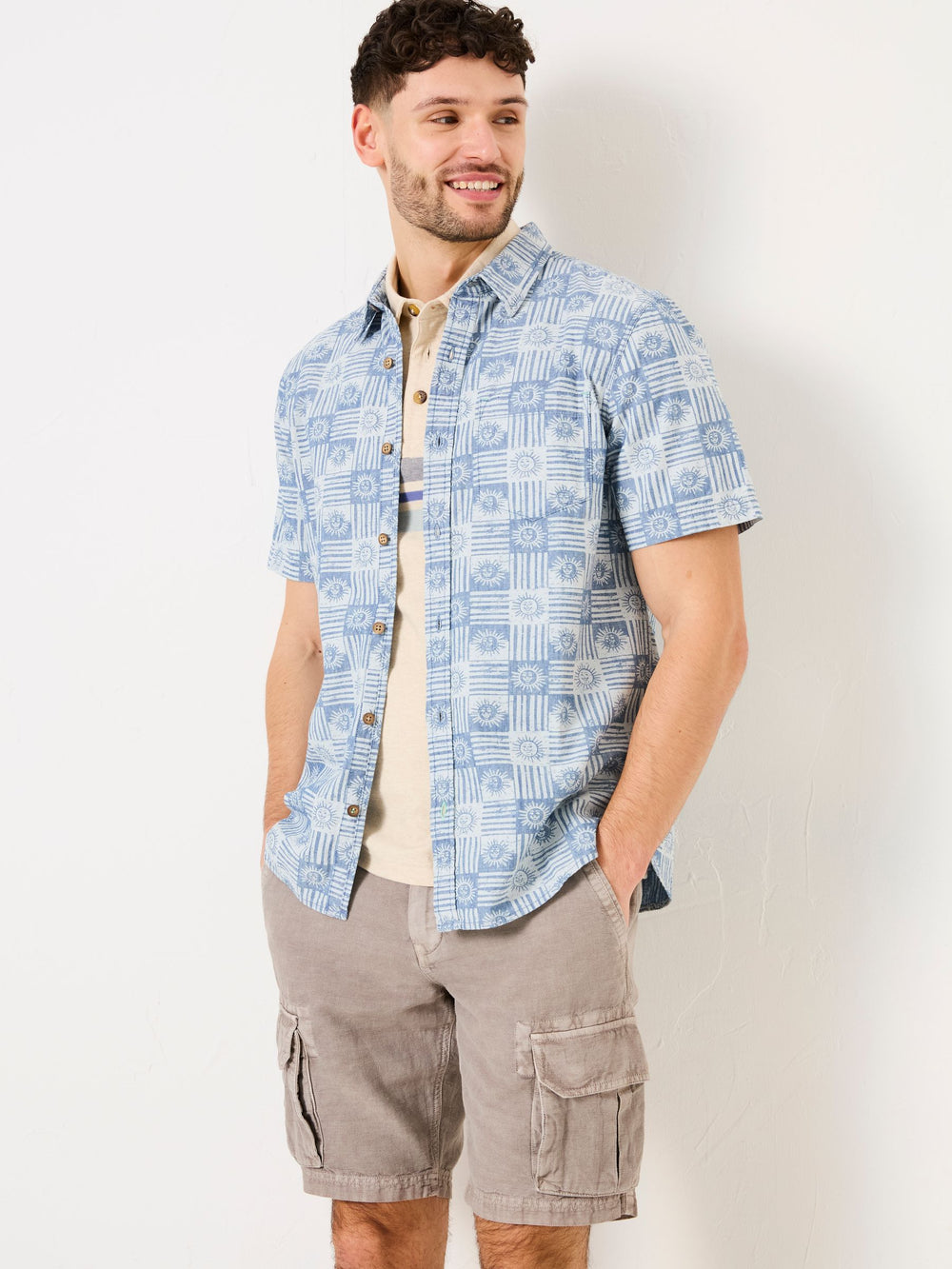 Blue Sun Short Sleeve Sun Print 100% Cotton Shirt
