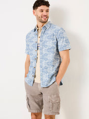 Blue Sun Short Sleeve Sun Print 100% Cotton Shirt