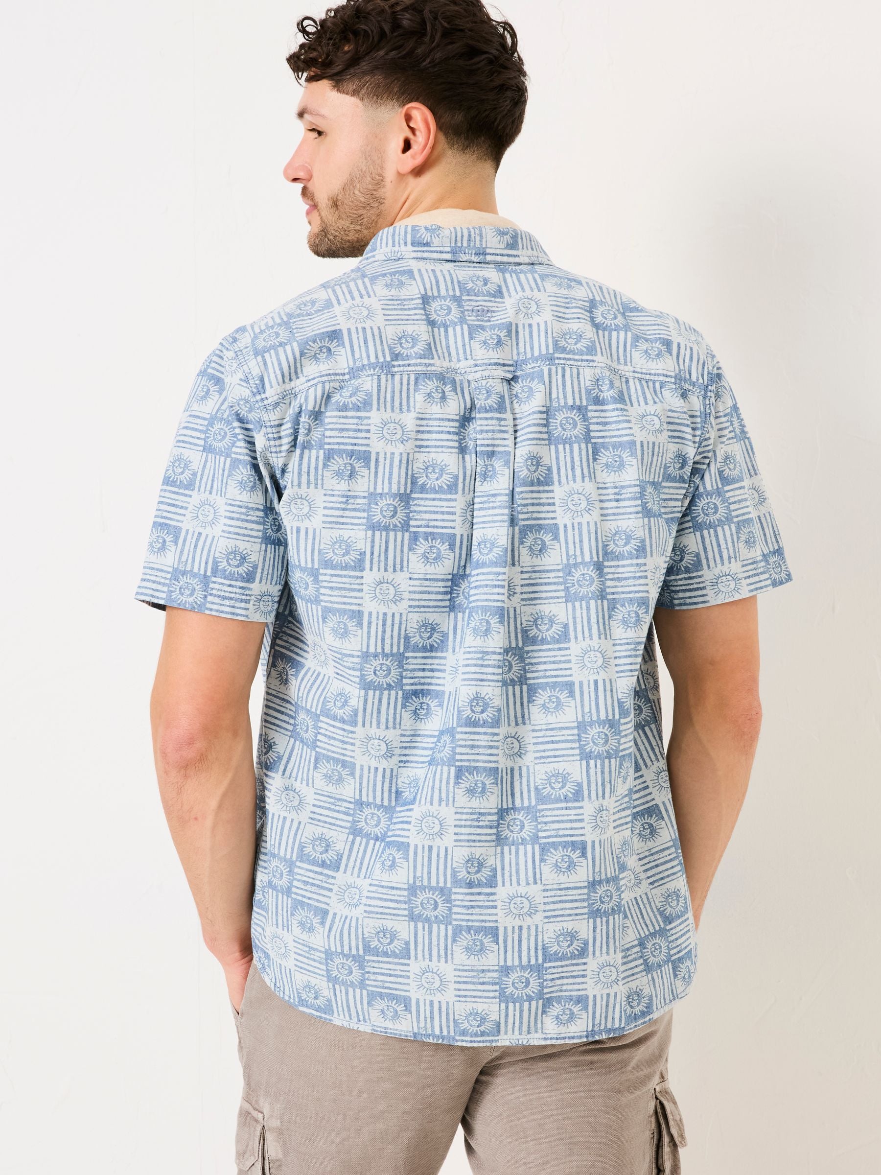 Blue Sun Short Sleeve Sun Print 100% Cotton Shirt