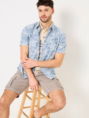 Blue Sun Short Sleeve Sun Print 100% Cotton Shirt