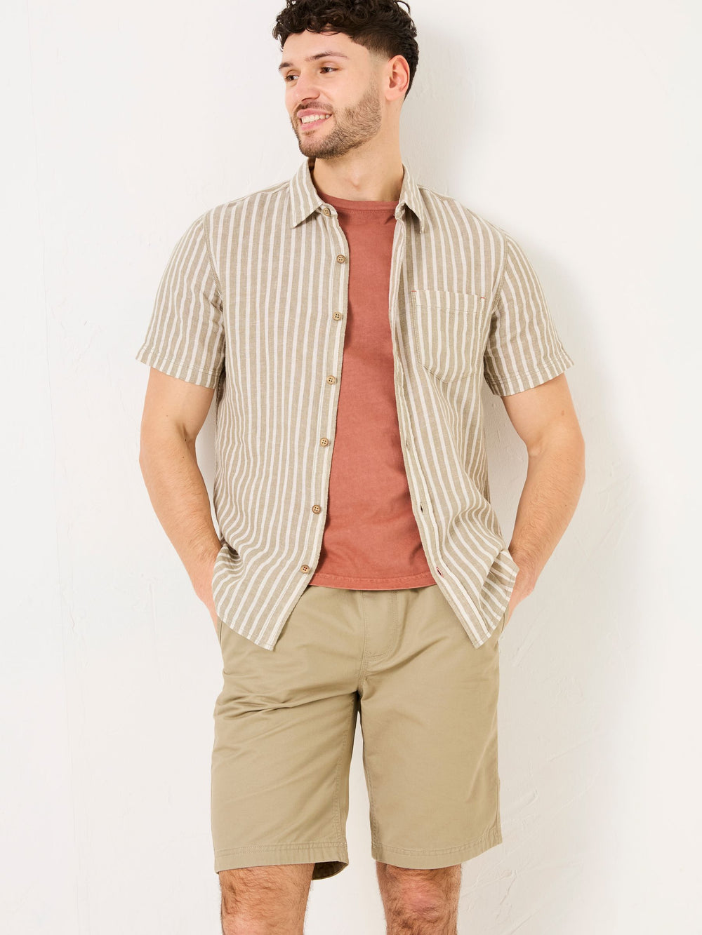 Khaki Green Short Sleeve Bray Stripe Shirt