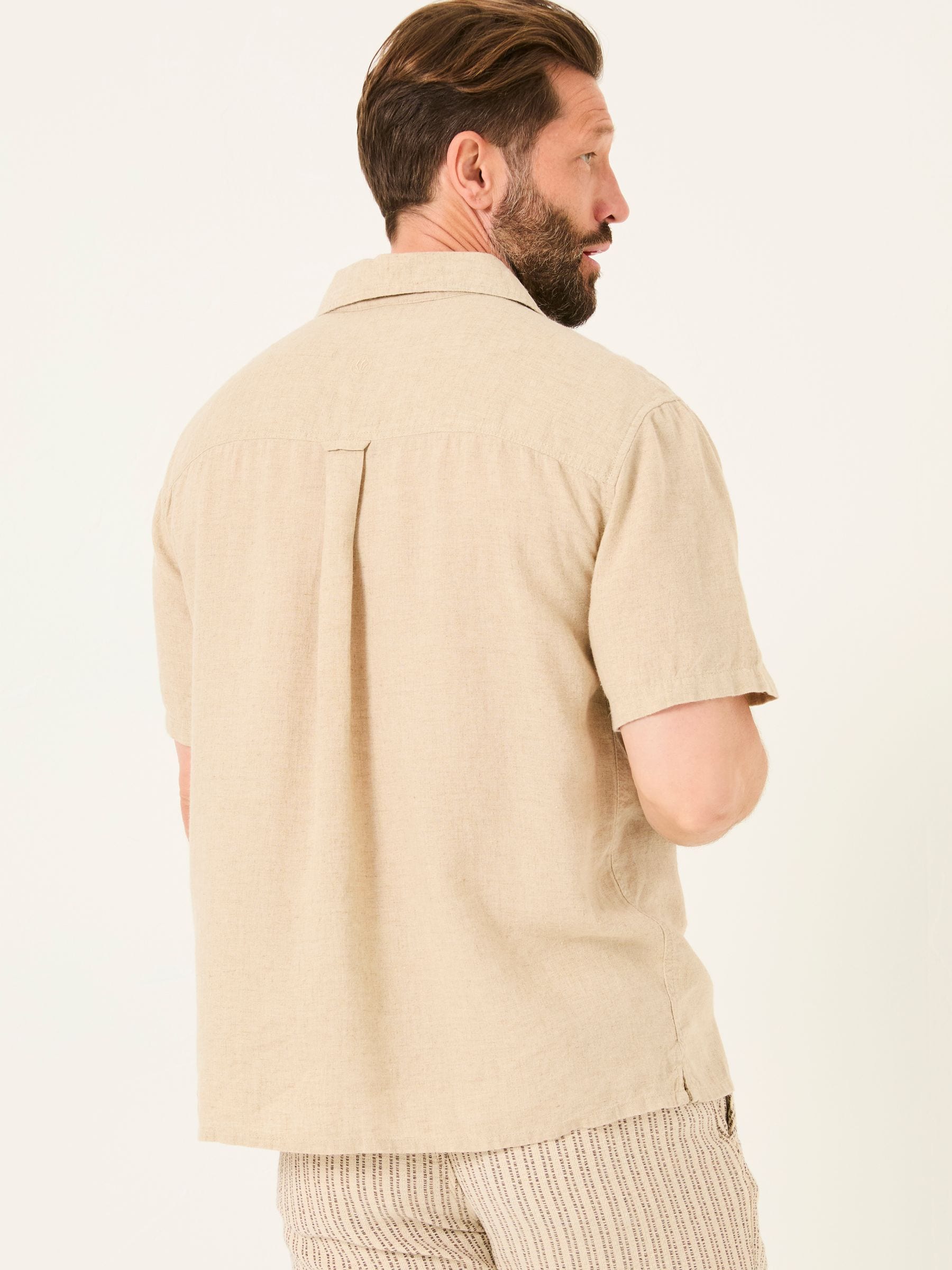 Natural Short Sleeve Embroidered Floral 100% Cotton Shirt