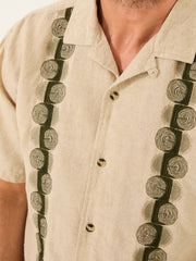 Natural Short Sleeve Embroidered Floral 100% Cotton Shirt