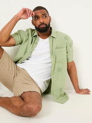 Green Short Sleeve Sun Embroidered Shirt