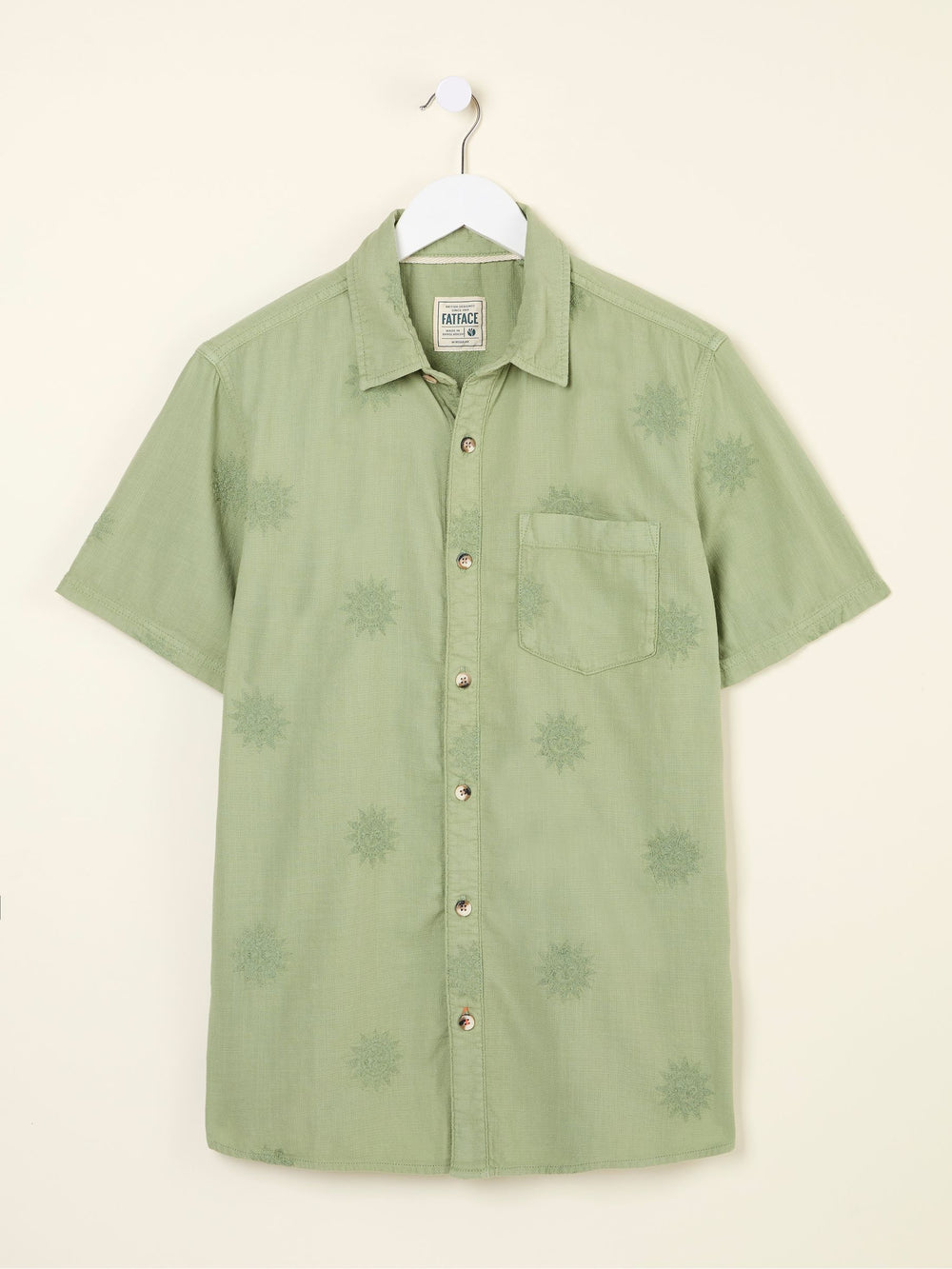 Green Short Sleeve Sun Embroidered Shirt