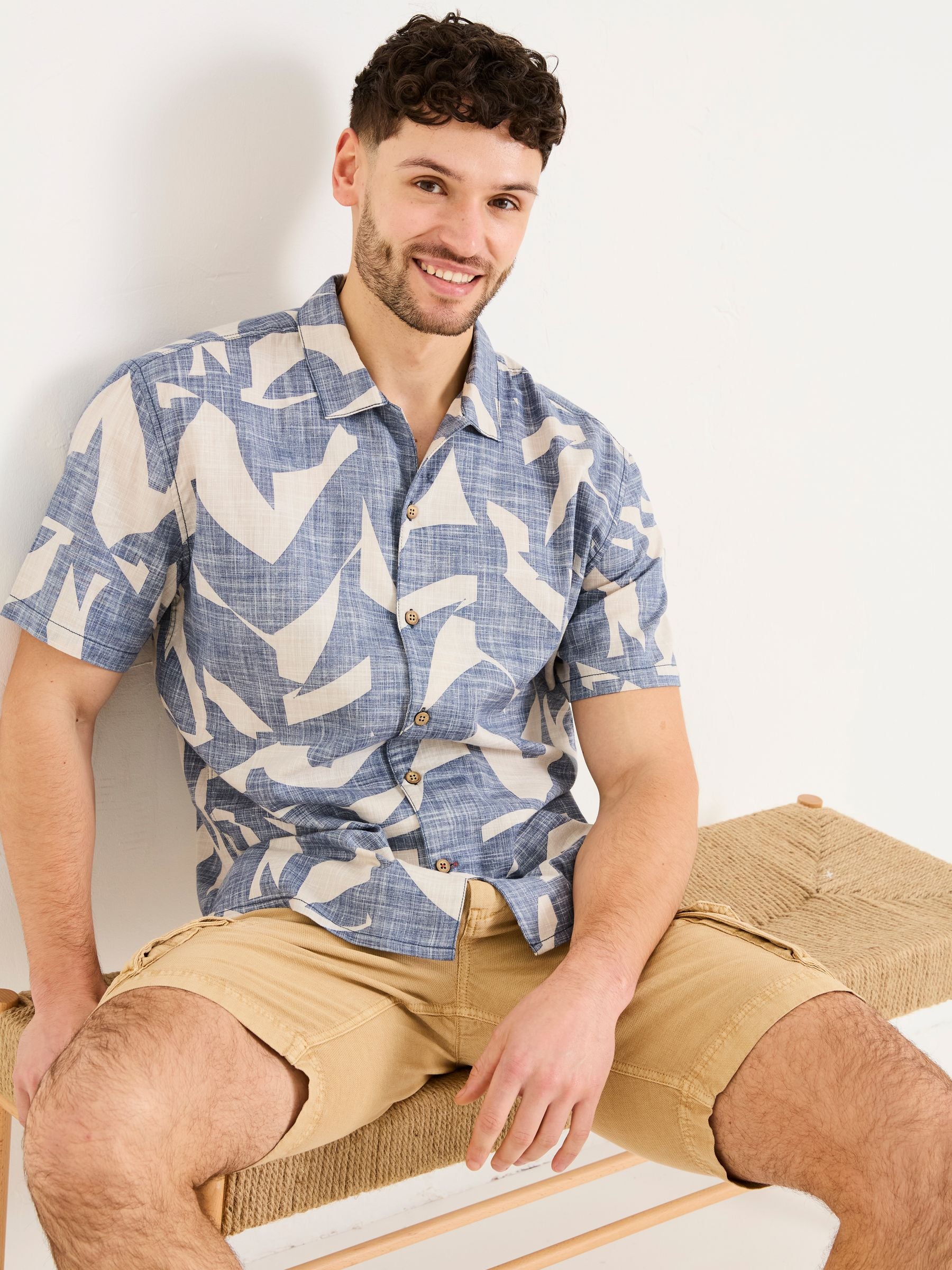 Blue Short Sleeve Relaxed Fit Art Print Shirt