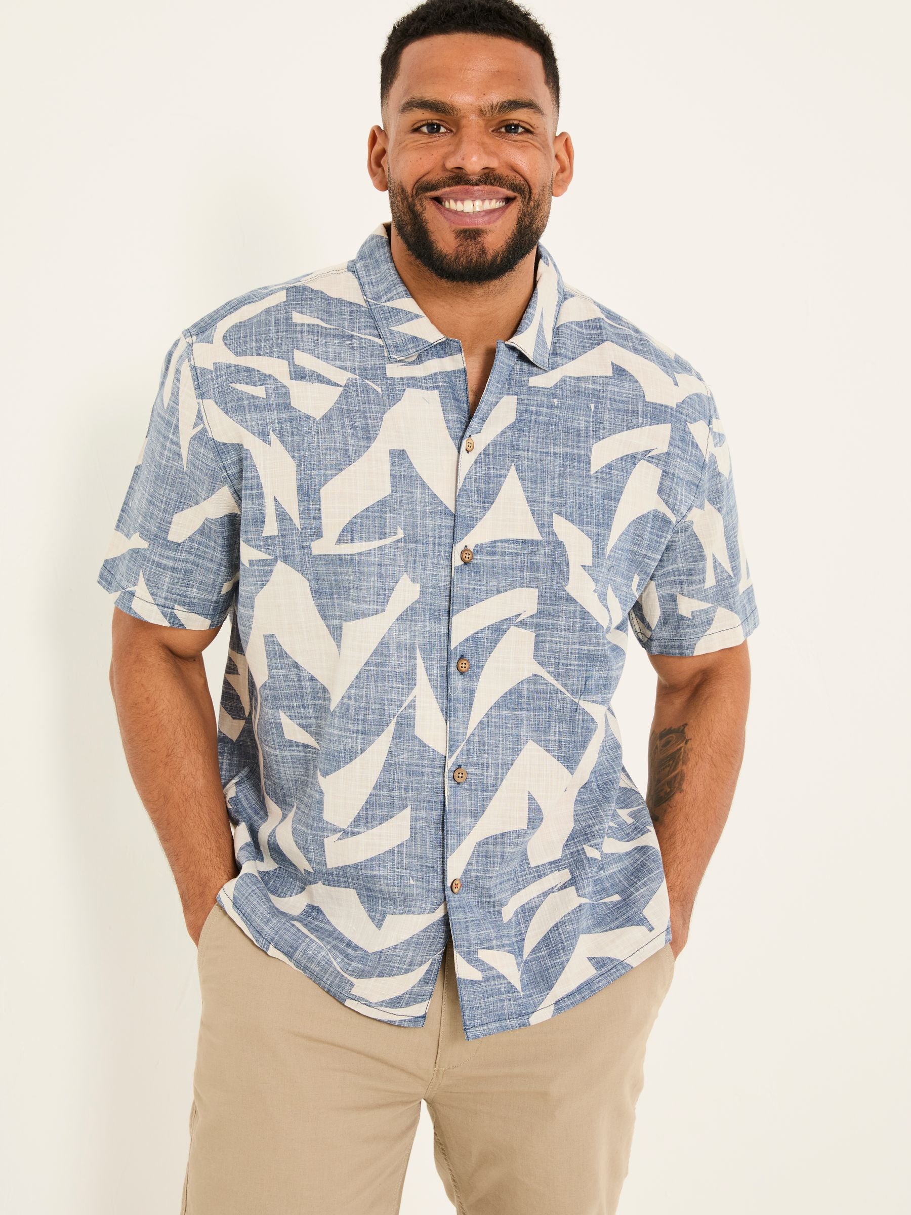 Blue Short Sleeve Relaxed Fit Art Print Shirt