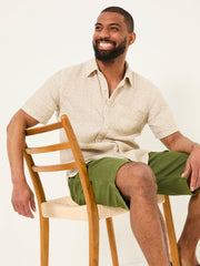 Natural Short Sleeve Linen Leaf Print 100% Linen Shirt