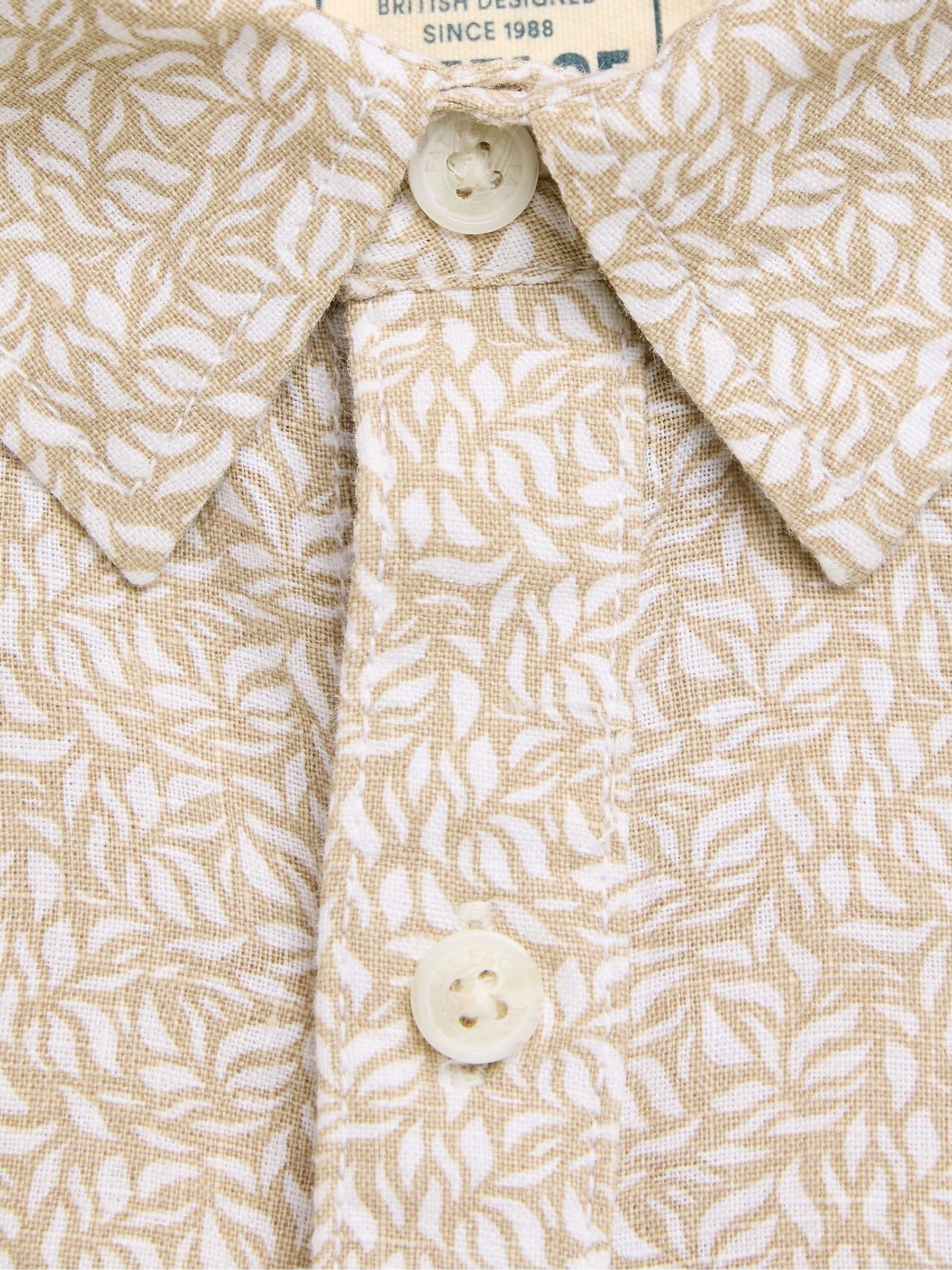 Natural Short Sleeve Linen Leaf Print 100% Linen Shirt