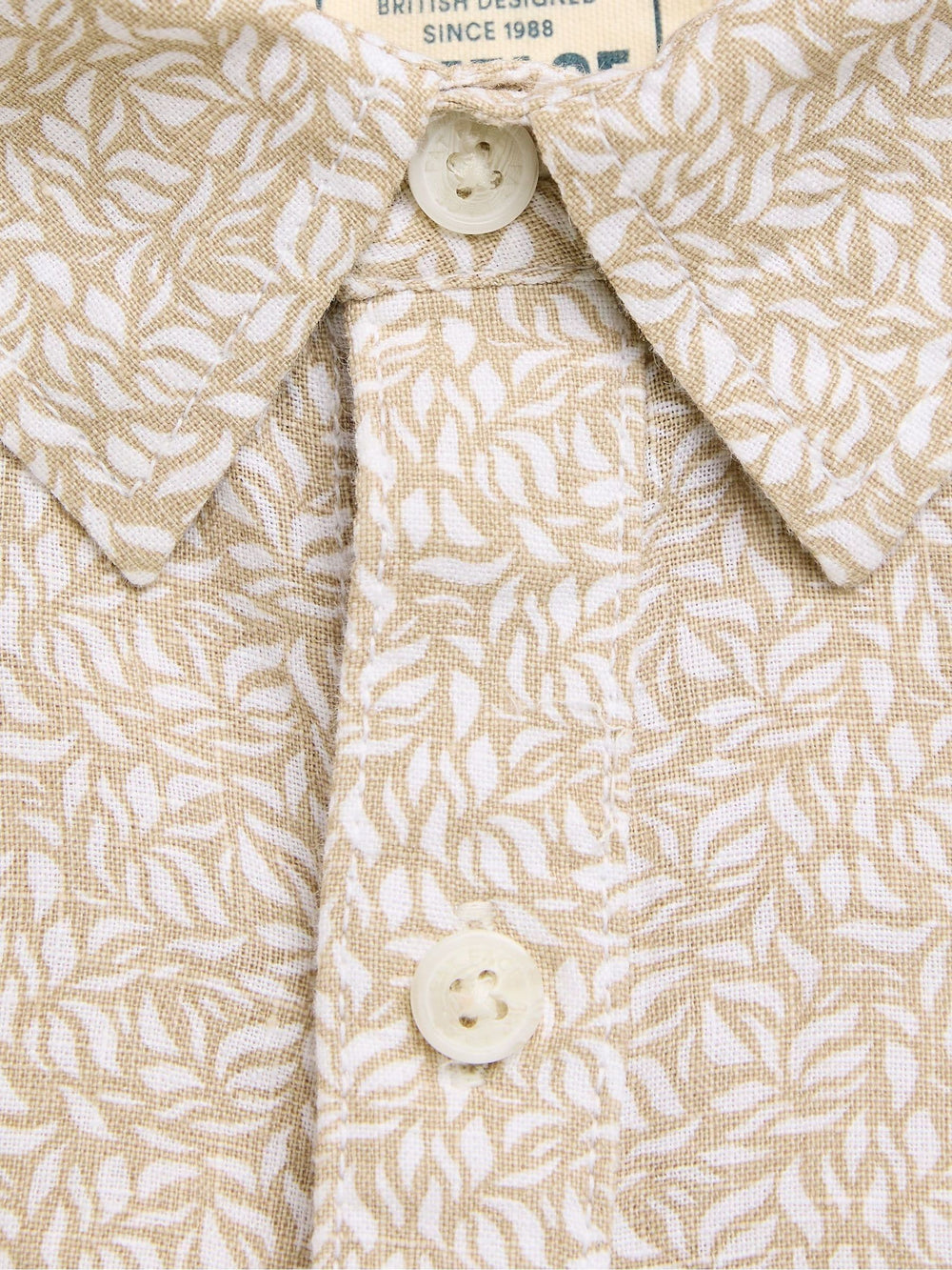 Natural Short Sleeve Linen Leaf Print 100% Linen Shirt