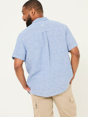 Blue Short Sleeve Micro Linen Check 100% Linen Shirt