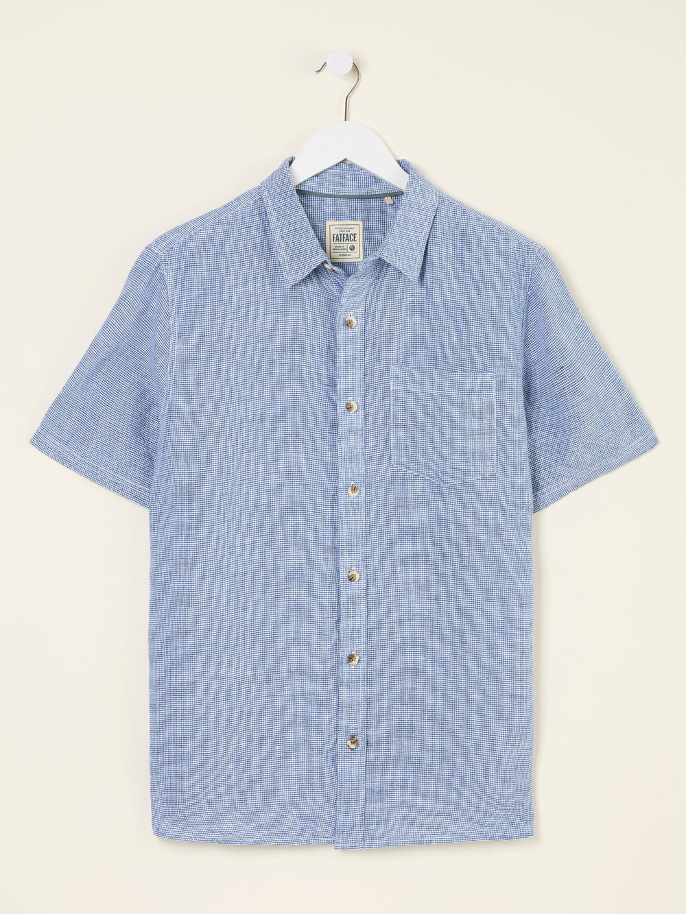 Blue Short Sleeve Micro Linen Check 100% Linen Shirt