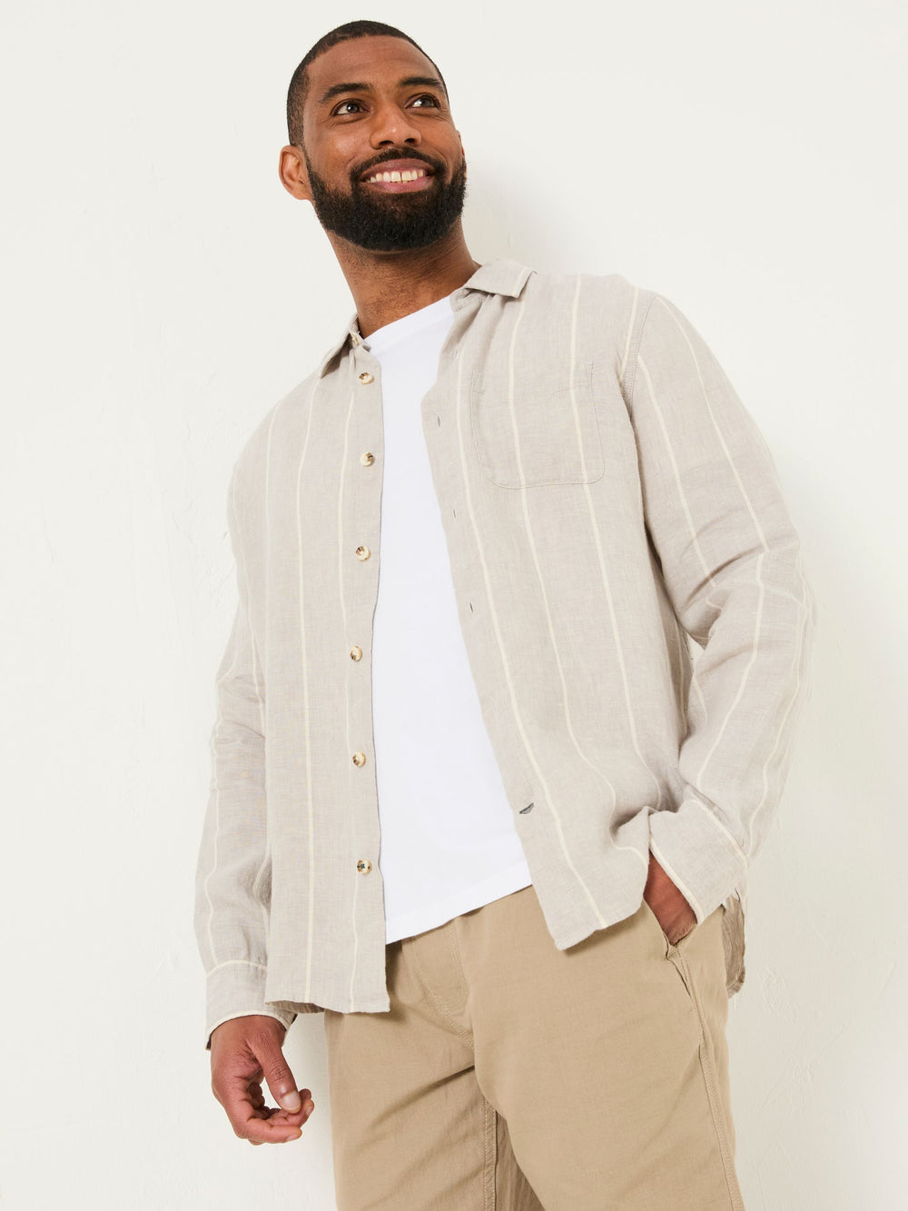 Grey Long Sleeve Linen Stripe 100% Linen Shirt
