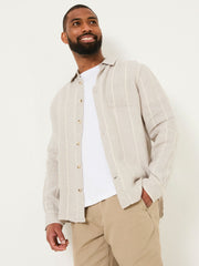 Grey Long Sleeve Linen Stripe 100% Linen Shirt