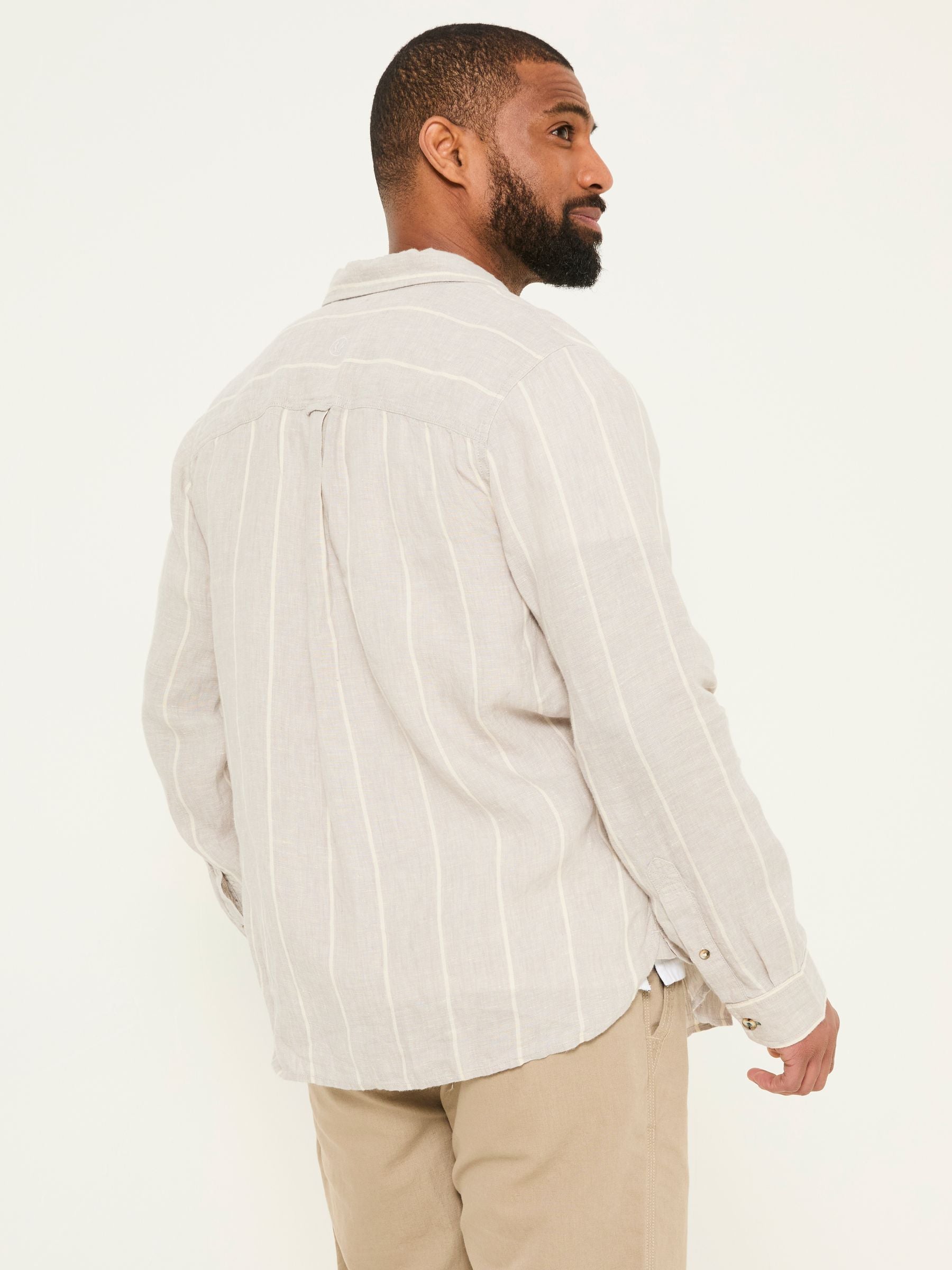 Grey Long Sleeve Linen Stripe 100% Linen Shirt