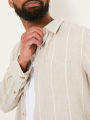 Grey Long Sleeve Linen Stripe 100% Linen Shirt