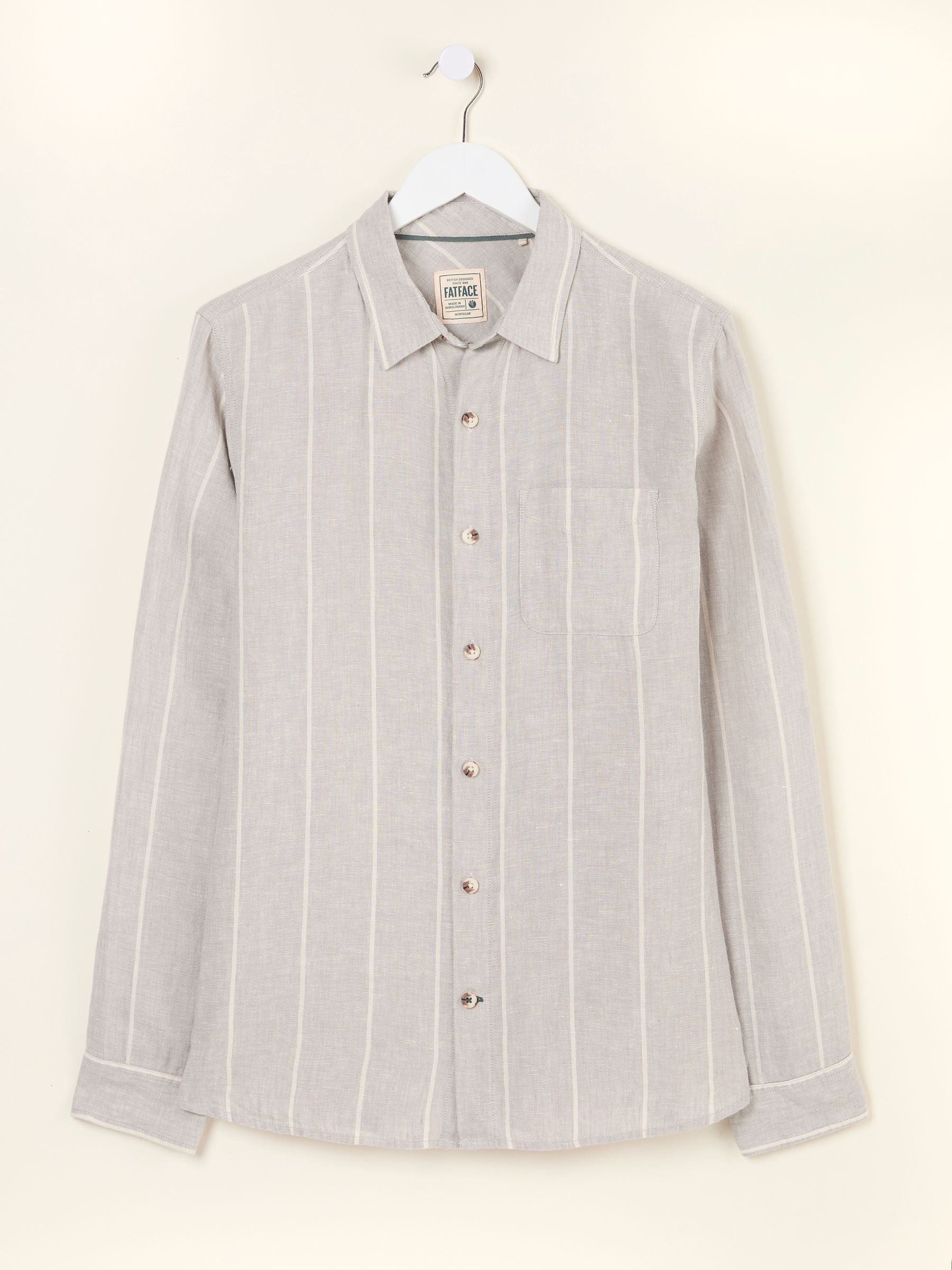 Grey Long Sleeve Linen Stripe 100% Linen Shirt