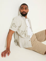 Khaki Green Short Sleeve Embroidered Turtle Shirt