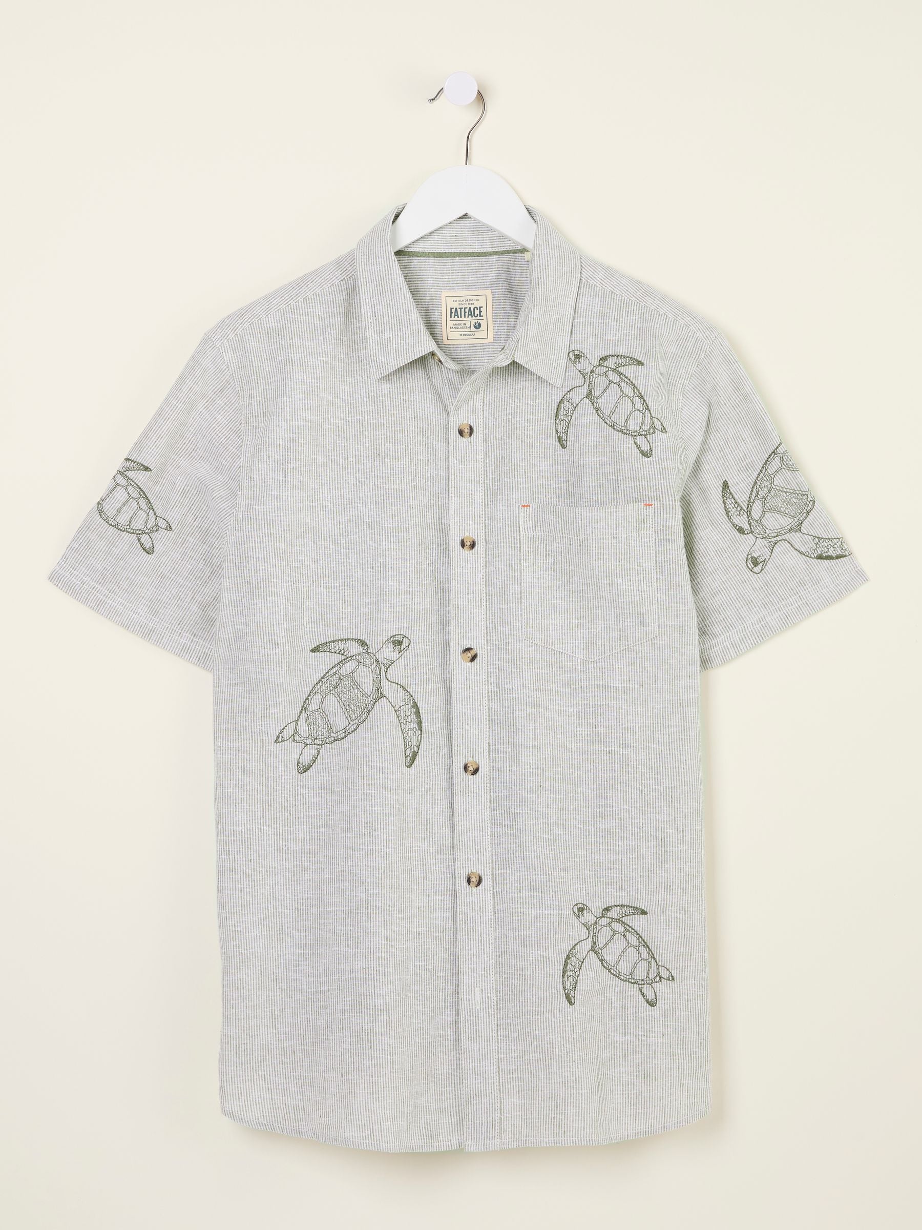 Khaki Green Short Sleeve Embroidered Turtle Shirt