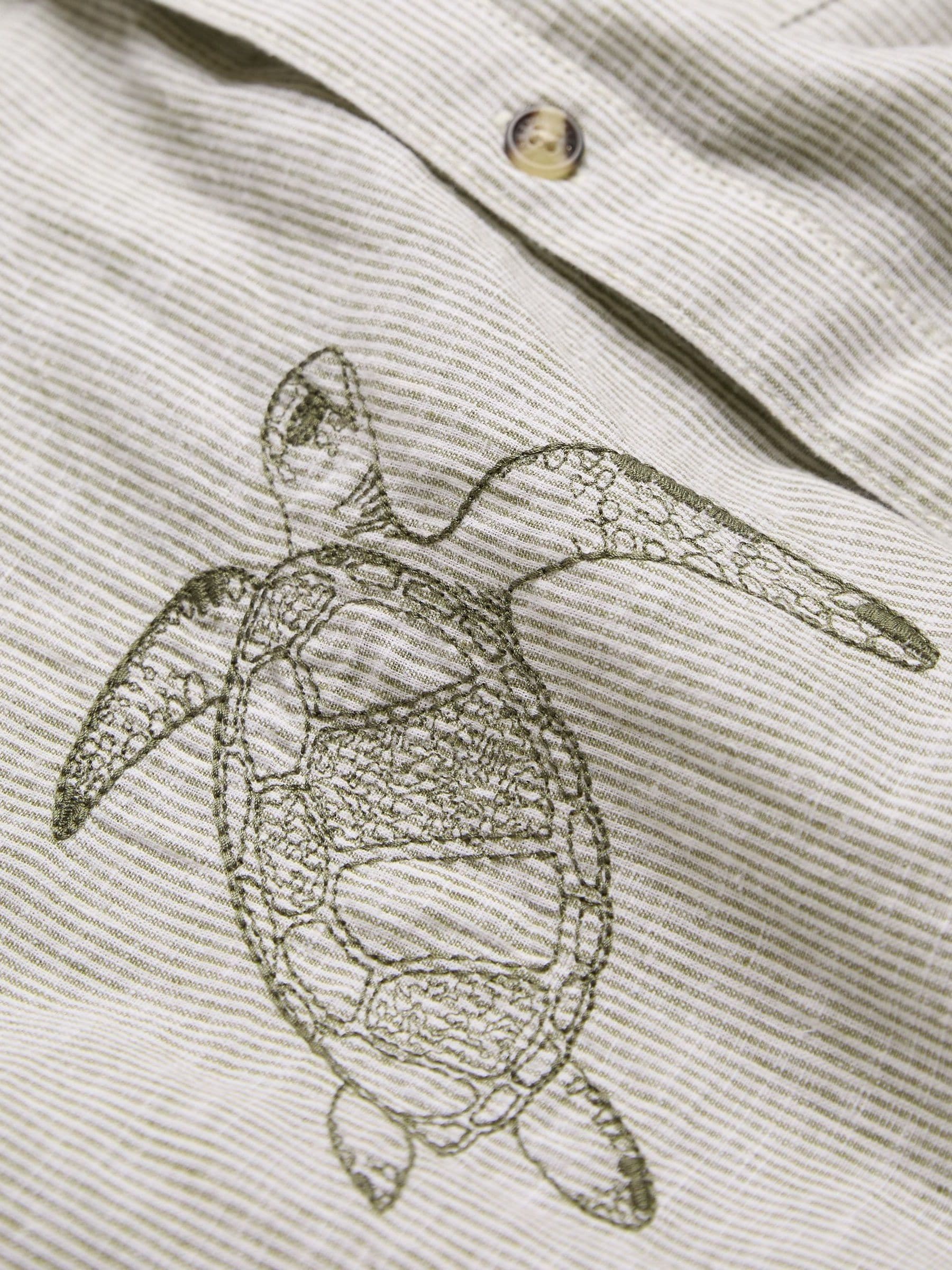 Khaki Green Short Sleeve Embroidered Turtle Shirt